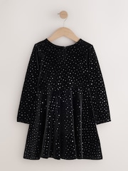 Black Long Sleeve Velvet Sparkle Dress (3-16yrs) - Image 6 of 8