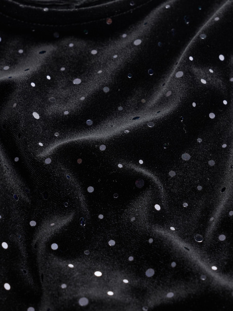 Black Long Sleeve Velvet Sparkle Dress (3-16yrs) - Image 8 of 8