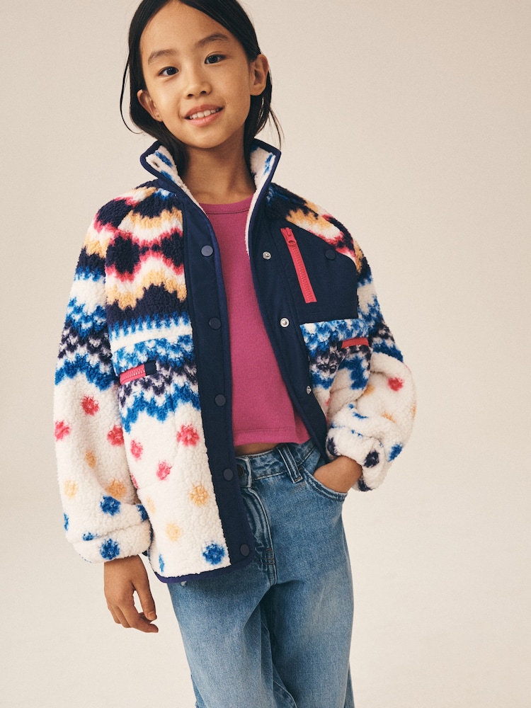 Multi Fairisle Button Up Borg Jacket (3-16yrs) - Image 1 of 5 Multi Fairisle Button Up Borg Jacket (3-16yrs) - Image 1 of 5
