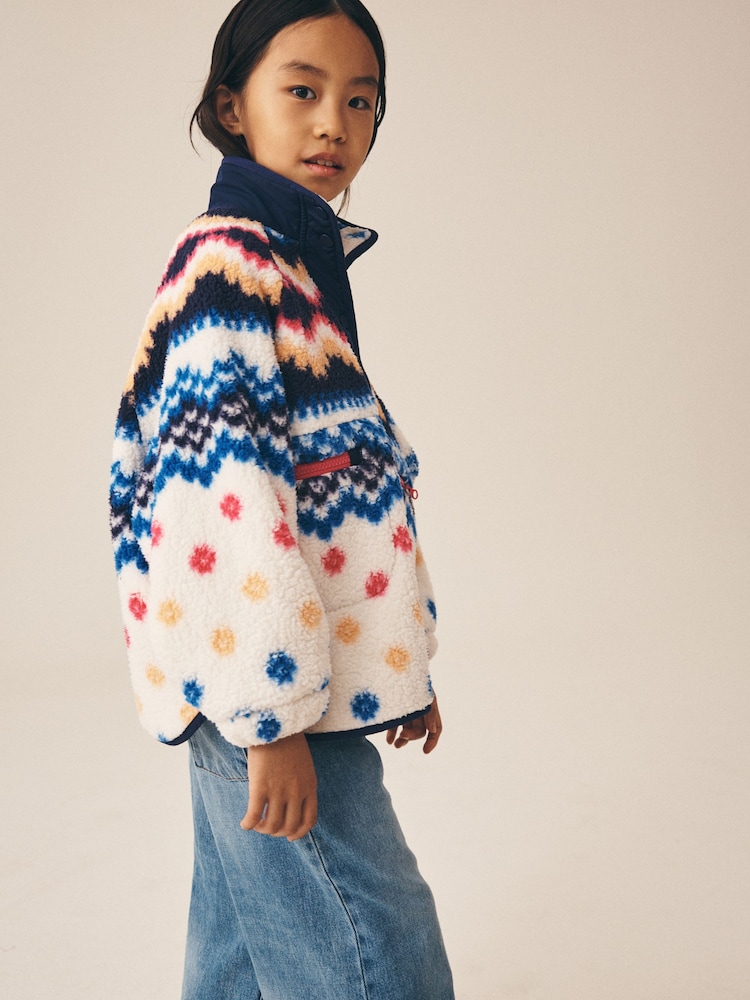 Multi Fairisle Button Up Borg Jacket (3-16yrs) - Image 2 of 5 Multi Fairisle Button Up Borg Jacket (3-16yrs) - Image 2 of 5