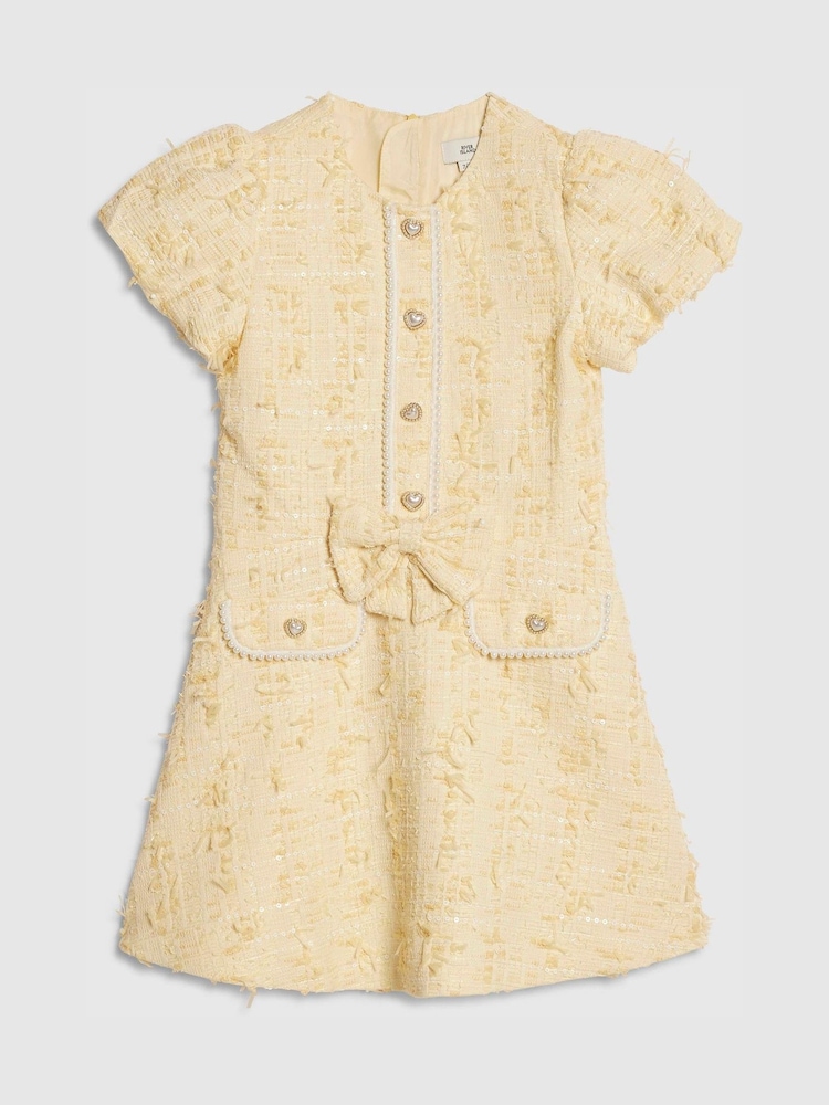 River Island Yellow Bow Boucle Pearl Dress - Image 1 of 4