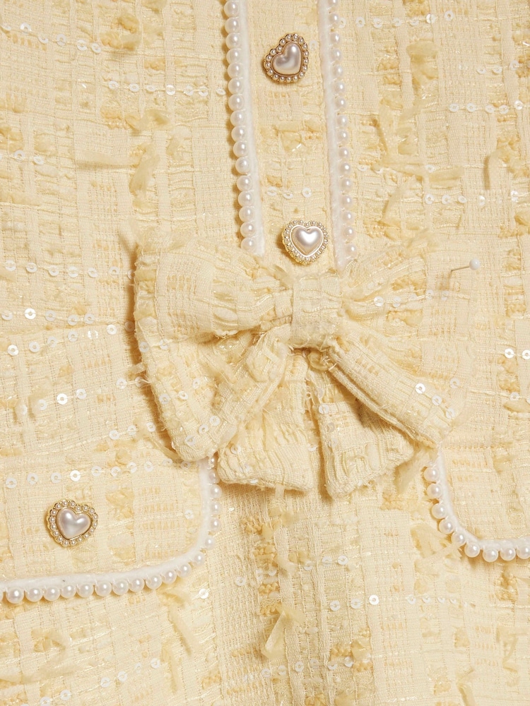 River Island Yellow Bow Boucle Pearl Dress - Image 4 of 4