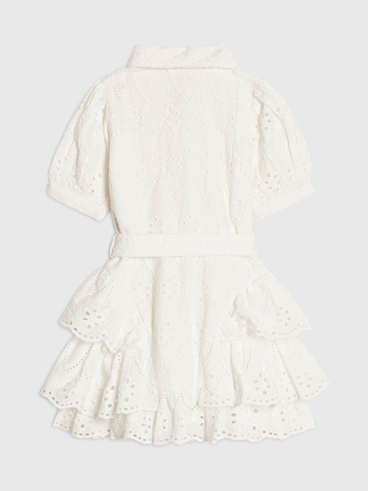 River Island White Broderie Belted Rara Dress - Image 2 of 4 River Island White Broderie Belted Rara Dress - Image 2 of 4