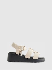 River Island Cream Contrast Chunky Wedge Sandals - Image 1 of 5