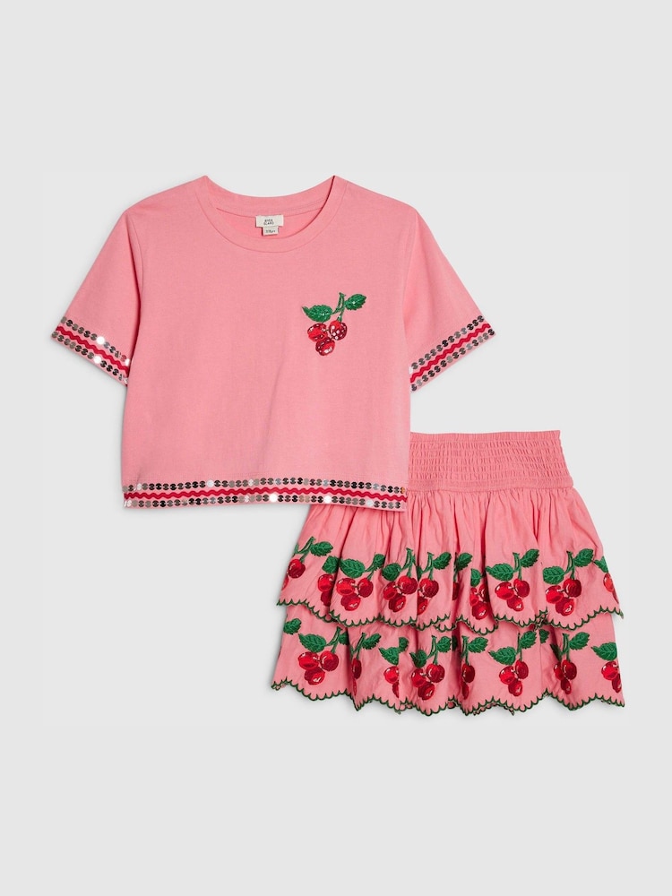 River Island Pink Cherry Top And Skirt Set - Image 1 of 5