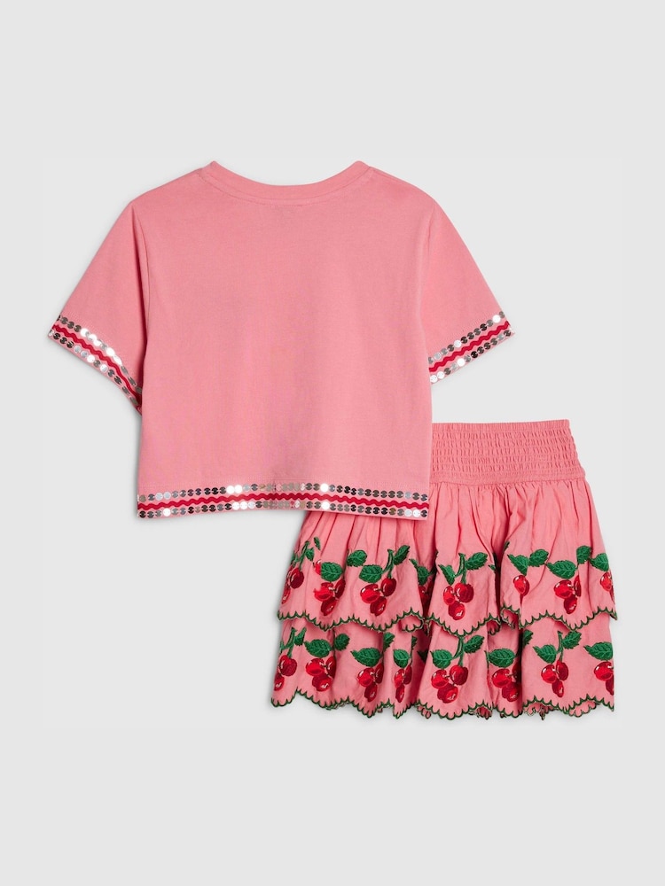 River Island Pink Cherry Top And Skirt Set - Image 2 of 5