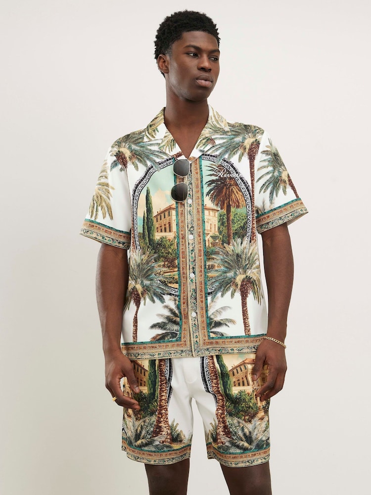 River Island Green Regular Fit Palm Print Shirt - Image 1 of 4