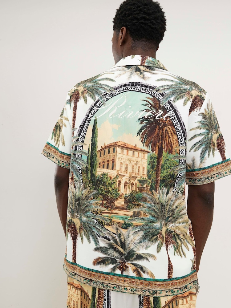 River Island Green Regular Fit Palm Print Shirt - Image 2 of 4