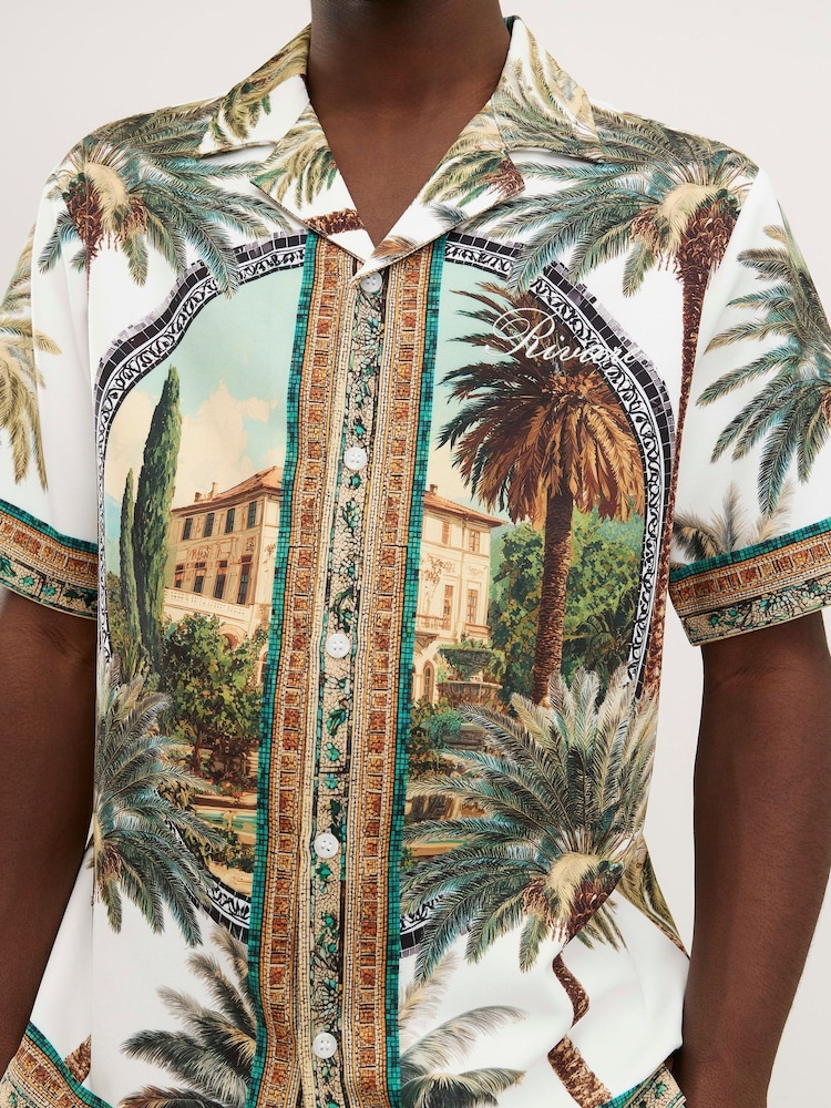 River Island Green Regular Fit Palm Print Shirt - Image 4 of 4