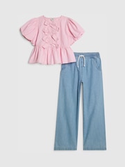 River Island Pink Seersucker Top & Jeans Set - Image 1 of 5