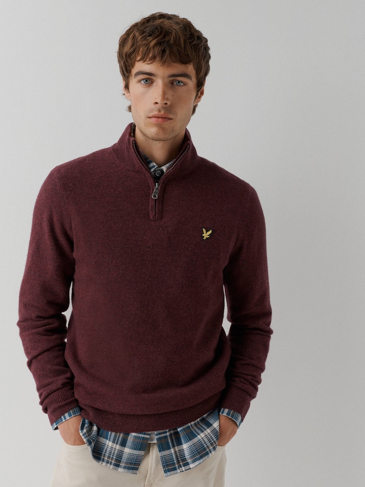 Lyle & Scott Red Lambswool Blend Quarter Zip Jumper - Image 1 of 5 Lyle & Scott Red Lambswool Blend Quarter Zip Jumper - Image 1 of 5