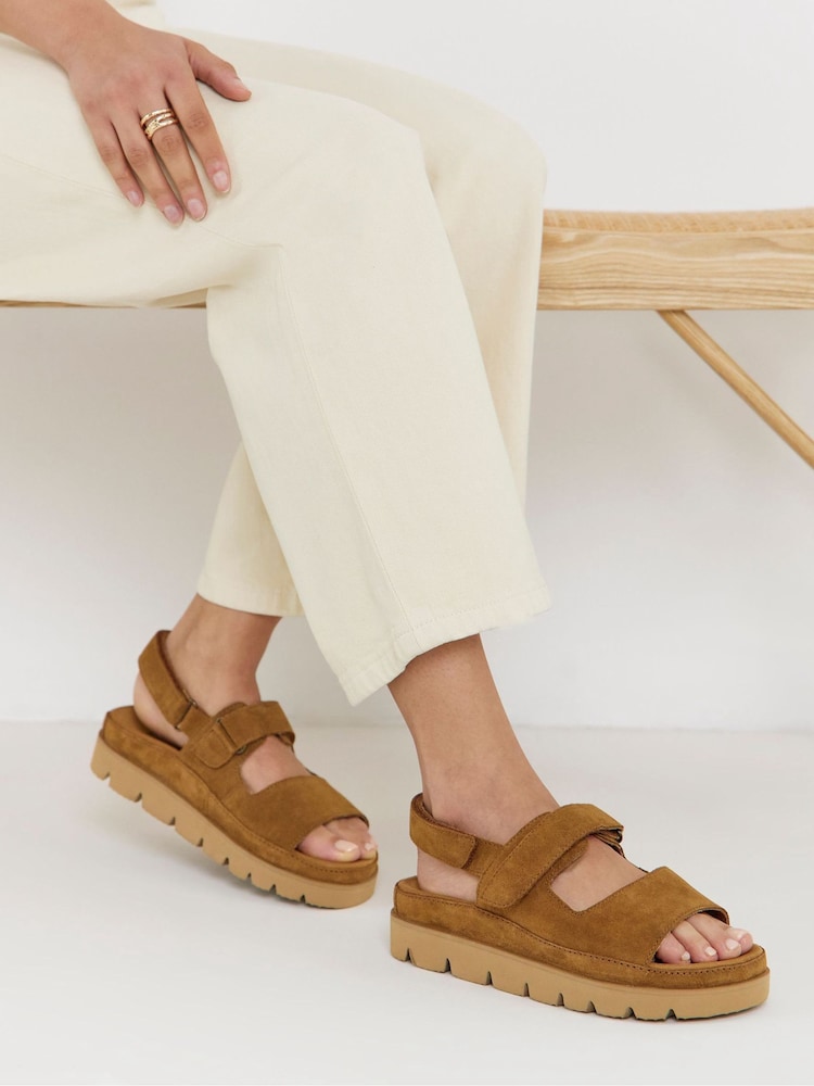 Simply Be Tan Extra Wide Fit Chunky Suede Sandals - Image 1 of 4