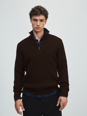 The Set 2 Pack Textured Half Zip Knit Jumpers Brown - Image 1 of 11