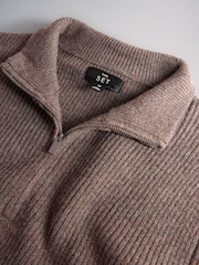 The Set 2 Pack Textured Half Zip Knit Jumpers Brown - Image 10 of 11