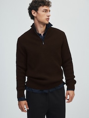 The Set 2 Pack Textured Half Zip Knit Jumpers Brown - Image 3 of 11