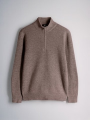 The Set 2 Pack Textured Half Zip Knit Jumpers Brown - Image 8 of 11