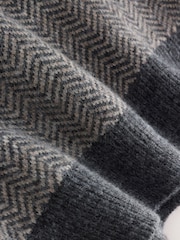 Grey Herringbone Cosy Knit Polo Shirt with Wool - Image 7 of 8