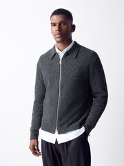 Charcoal Grey Cosy Knitted Zip Through Jacket - Image 1 of 8