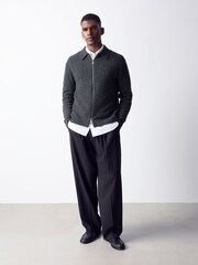 Charcoal Grey Cosy Knitted Zip Through Jacket - Image 2 of 8
