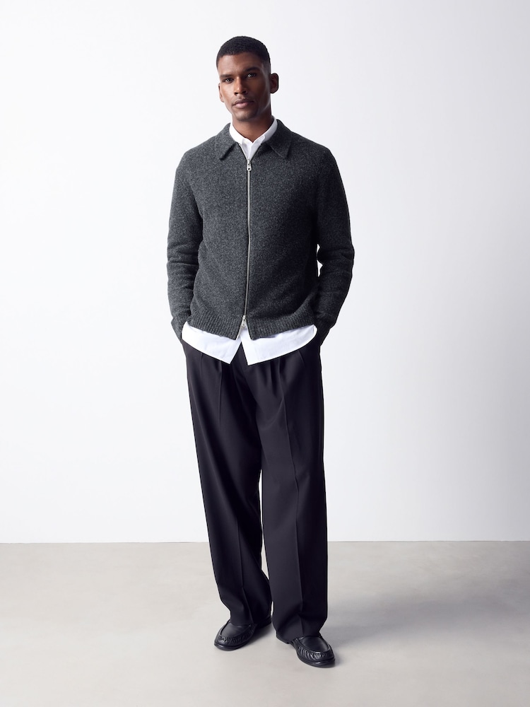 Charcoal Grey Cosy Knitted Zip Through Jacket - Image 2 of 8