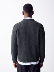 Charcoal Grey Cosy Knitted Zip Through Jacket - Image 3 of 8