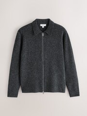 Charcoal Grey Cosy Knitted Zip Through Jacket - Image 5 of 8