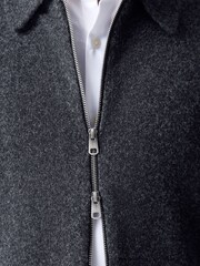 Charcoal Grey Cosy Knitted Zip Through Jacket - Image 7 of 8
