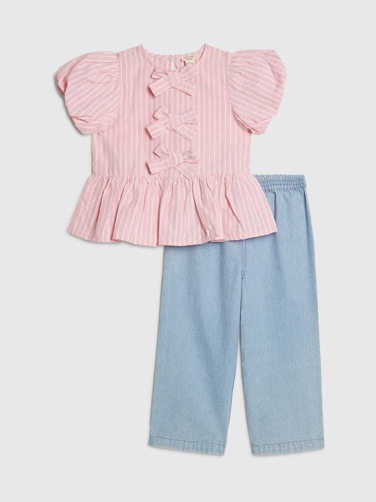 River Island Pink Seersucker Top & Jeans Set - Image 1 of 5
