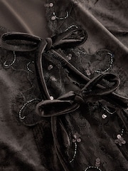 Chocolate Brown Short Sleeved V-Neck Tie Front Top - Image 9 of 9