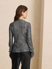 Black Long Sleeved Embellished Mesh Top - Image 3 of 7