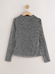 Black Long Sleeved Embellished Mesh Top - Image 5 of 7