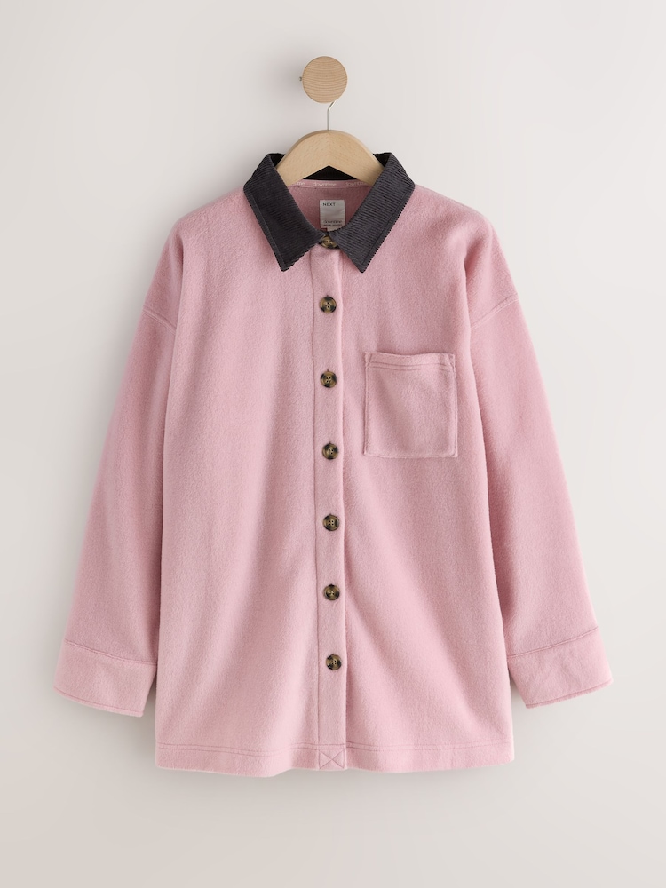 Pink Cord Collared Fleece Shacket - Image 1 of 3 Pink Cord Collared Fleece Shacket - Image 1 of 3