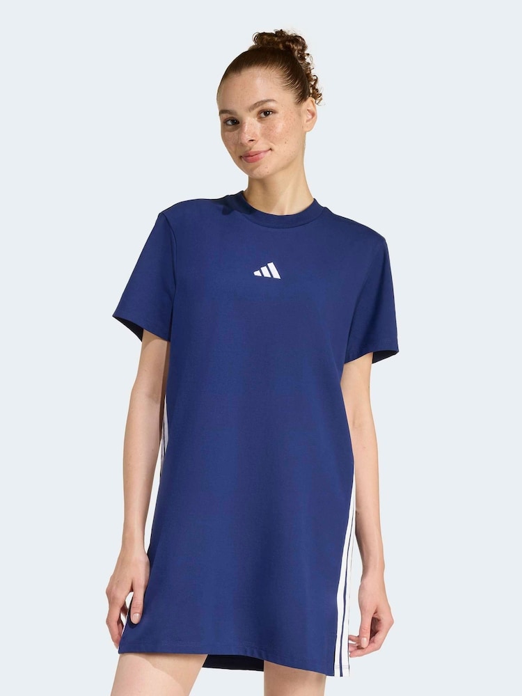adidas Blue Essentials 3-Stripes Tee Dress - Image 1 of 6