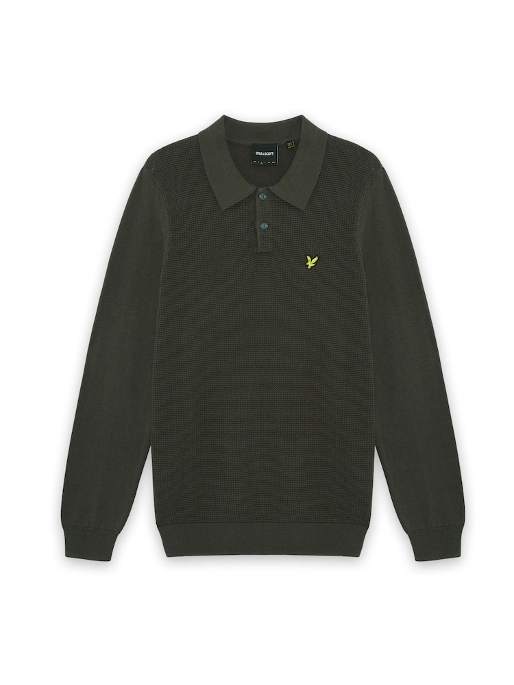 Grün - Lyle & Scott Waffle Front Knitted Polo Shirt - Bild 1 von 1