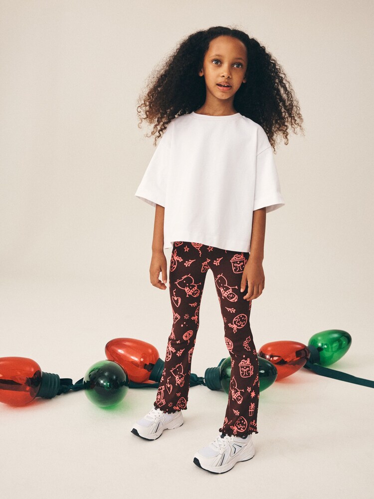 Chocolate Brown Christmas 1 Pack Rib Flare Leggings (3-16yrs) - Image 2 of 3