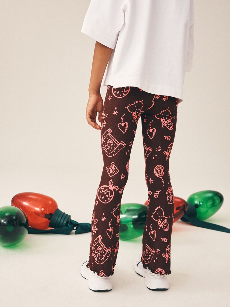 Chocolate Brown Christmas 1 Pack Rib Flare Leggings (3-16yrs) - Image 3 of 3