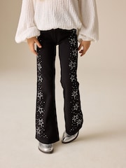 Black/Silver Star Stud Flare Leggings (3-16yrs) - Image 1 of 5
