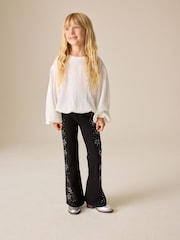 Black/Silver Star Stud Flare Leggings (3-16yrs) - Image 2 of 5