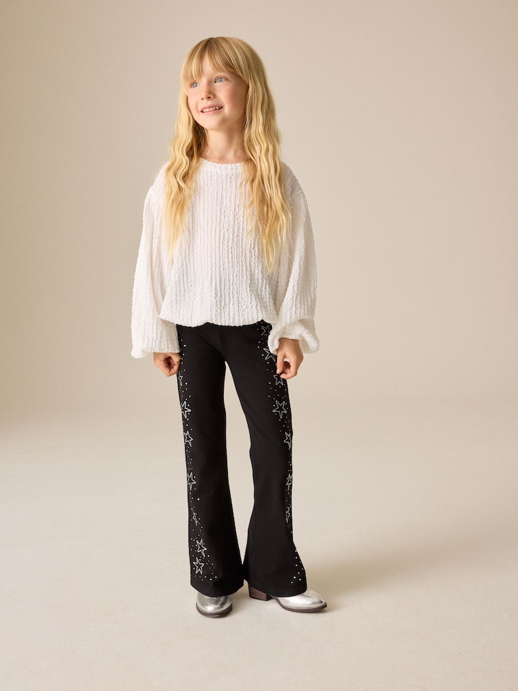 Black/Silver Star Stud Flare Leggings (3-16yrs) - Image 2 of 5 Black/Silver Star Stud Flare Leggings (3-16yrs) - Image 2 of 5