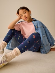 Navy Blue Star 1 Pack Fleece Lined Cosy Leggings (3-16yrs) - Image 5 of 5