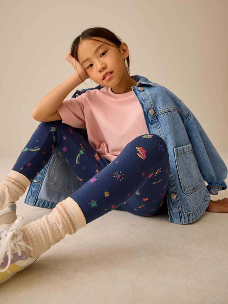 Navy Blue Star 1 Pack Fleece Lined Cosy Leggings (3-16yrs) - Image 5 of 5