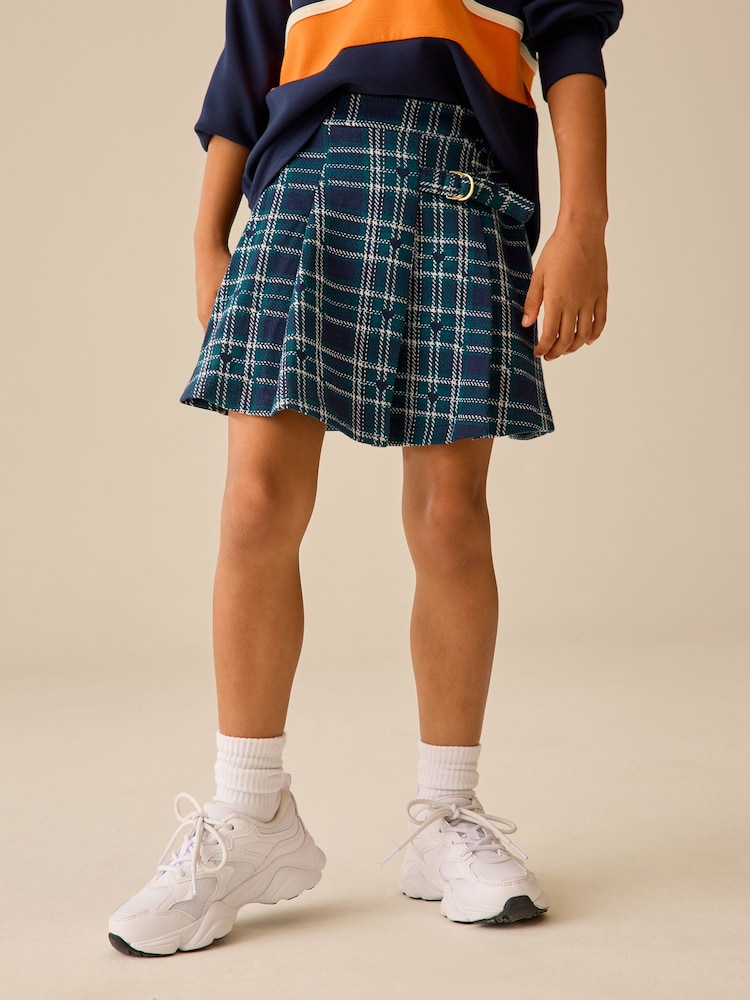 Green/Blue Heart Check Pleated Jersey Cord Skirt (3-16yrs) - Image 1 of 5