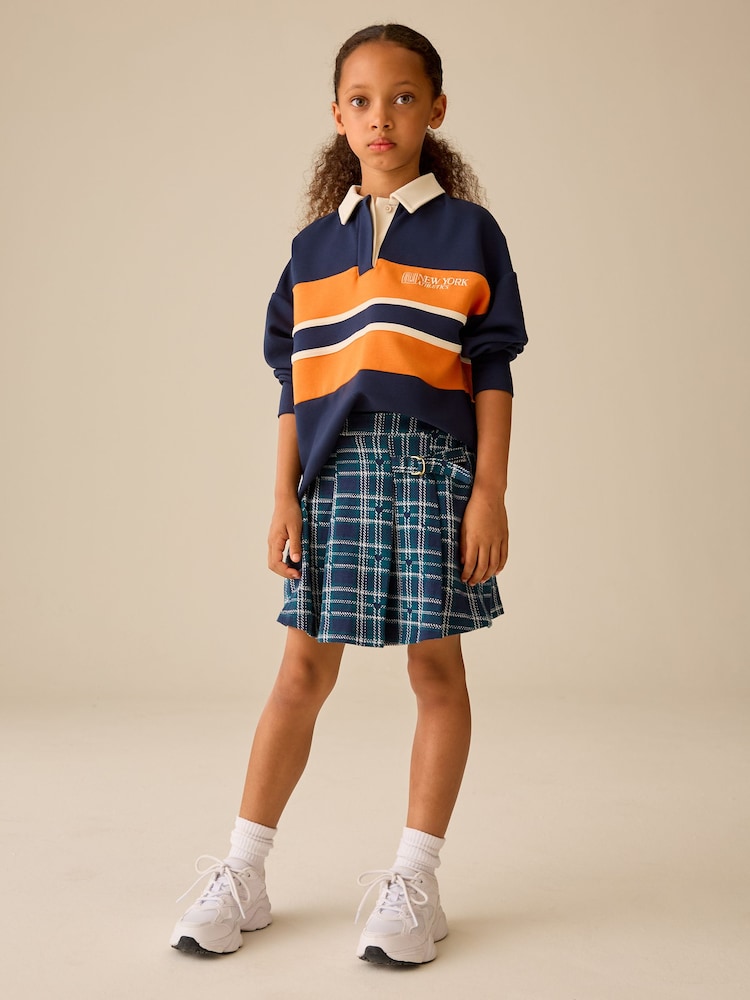Green/Blue Heart Check Pleated Jersey Cord Skirt (3-16yrs) - Image 2 of 5