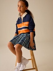 Green/Blue Heart Check Pleated Jersey Cord Skirt (3-16yrs) - Image 3 of 5