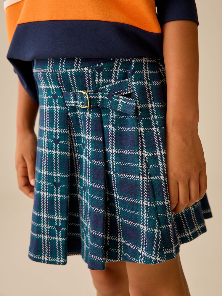 Green/Blue Heart Check Pleated Jersey Cord Skirt (3-16yrs) - Image 5 of 5