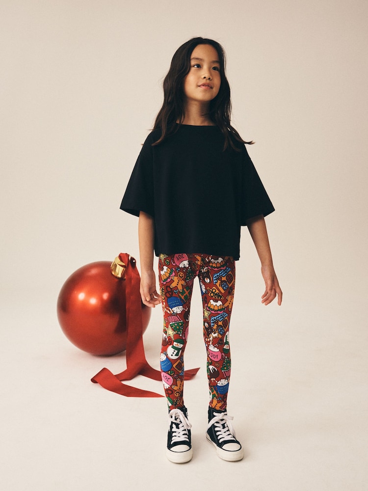 Red Christmas Leggings (3-16yrs) - Image 1 of 4 Red Christmas Leggings (3-16yrs) - Image 1 of 4