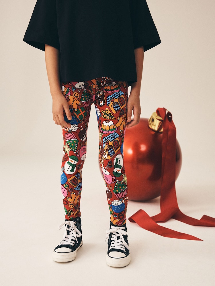 Red Christmas Leggings (3-16yrs) - Image 2 of 4 Red Christmas Leggings (3-16yrs) - Image 2 of 4