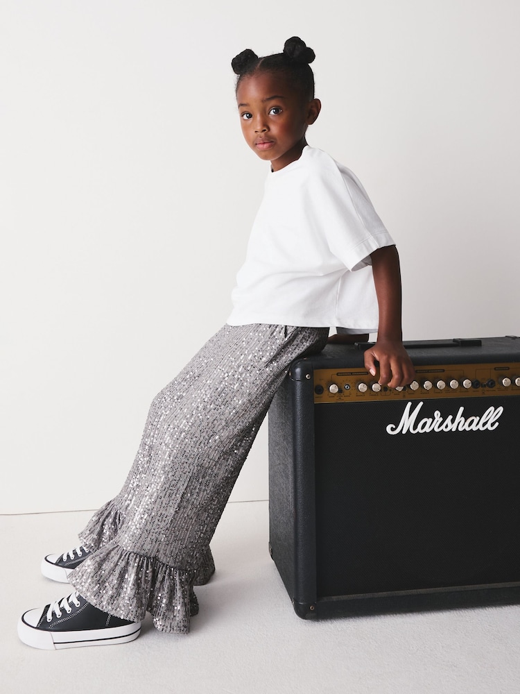 Silver Sequin Frill Hem Trousers (3-16yrs) - Image 4 of 4 Silver Sequin Frill Hem Trousers (3-16yrs) - Image 4 of 4