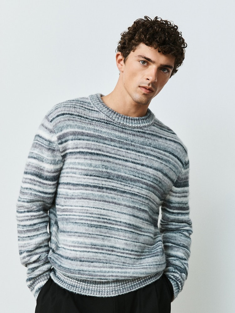 Grey Spacedye Striped Jumper - Image 2 of 5 Grey Spacedye Striped Jumper - Image 2 of 5