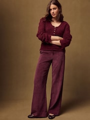Burgundy Red Pointelle Knit Long Sleeve Henley Jumper - Image 2 of 8